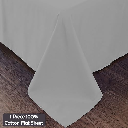 Image of Light Grey Queen Flat Sheet Only, Soft 100% Cotton Top Sheets | Sateen Weave 1 Piece Cool & Breathable Luxury Hotel Quality Bed Sheets, Extra Soft and Comfy - Wrinkle Free Bedsheet