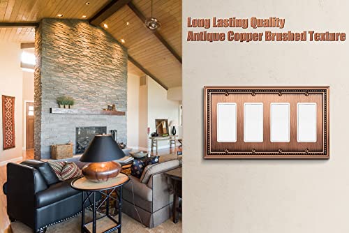 Image of Henne Bery Sunken Pearls Heavy Duty Decorative Wall Plate Switch Plate Outlet Cover (Quad Decorator, Antique Copper)
