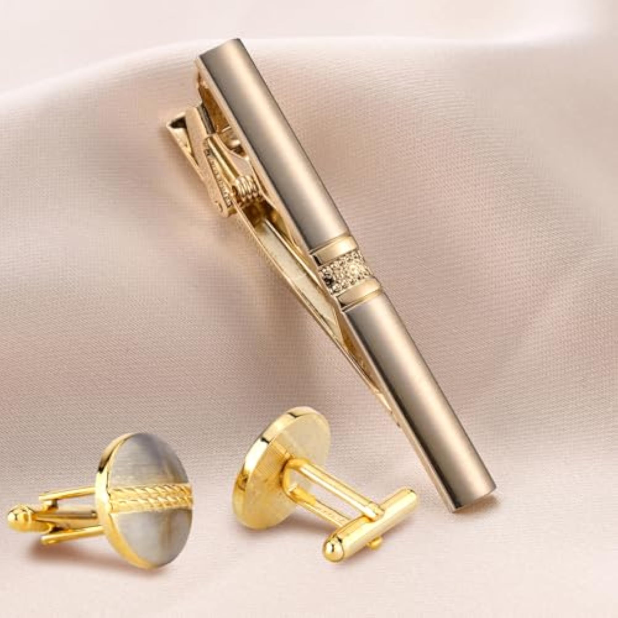 Men's Gold Plated Stylish Tie Pin & Cufflinks Set, Formal Gift
