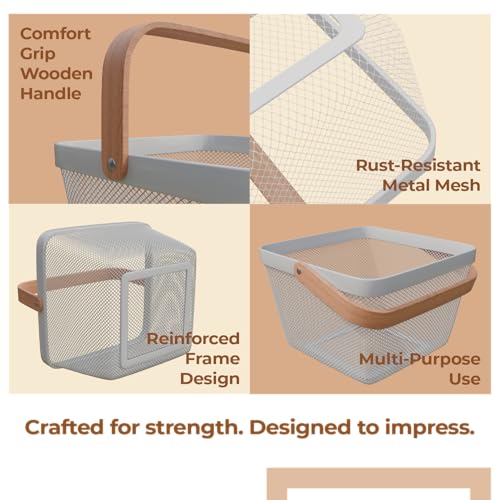 Image of Lifelong Fruit Basket for Dining Table & Kitchen Storage| Mesh Open Storage Bin| Fruit & Vegetable Basket - Countertop Storage Organizer for Onion Potato - Basket for Storage, Square, White