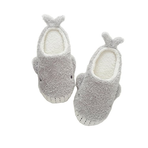 ADOROU Kreative Fleece Damen Pantoffeln Hausschuhe Schlappen mit Hai Motiv Winterschuhe Warme Herbst Winter Flip Flops Slipper EU 36-37 GRAU Cover