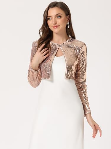 Allegra K Sequin Bolero Shrugs for Women's Party Club Collarless Sparkly Crop Jackets4