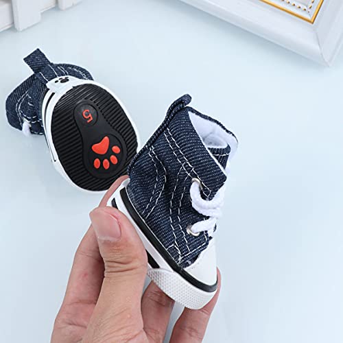 4Pcs Fashion Stars Cotton Denim Pet Dog Puppy Non- Slip Lace- Up Casual Shoes Sneakers Boots- Size Xs (Blue) Warm Supplies #TOP5