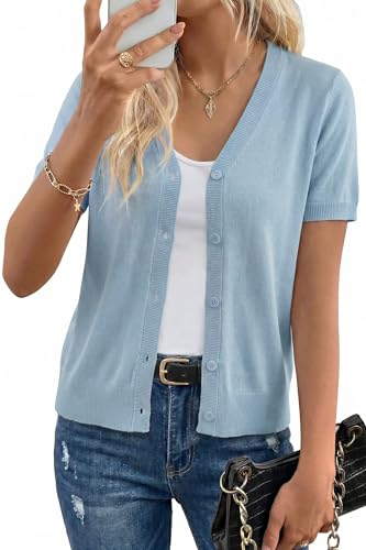 Image of Arach&Cloz Women's Wool Blend Short Sleeve Lightweight Cardigan Business Casual Summer Sweaters Tops