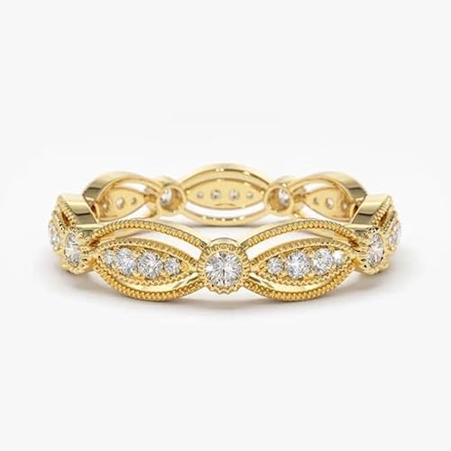 1 Ct Round Diamond Antique Art Deco Milgrain Full Eternity Retro Wedding Band Ring For Women 14K Yellow Gold Finish Vintage Gorgeous Artistic Jewelry Beautiful Handmade Ring Christmas Gift