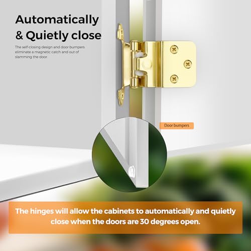 Image of Ravinte 60 Packs (30 Pairs) 3 /8 inch Inset Gold Cabinet Hinge,Self Closing Hinges for Kitchen /Bathroom /Furniture Cabinets & Doors,Decorative Cabinet Hardware Kitchen Cabinet Hinge with Door Bumper