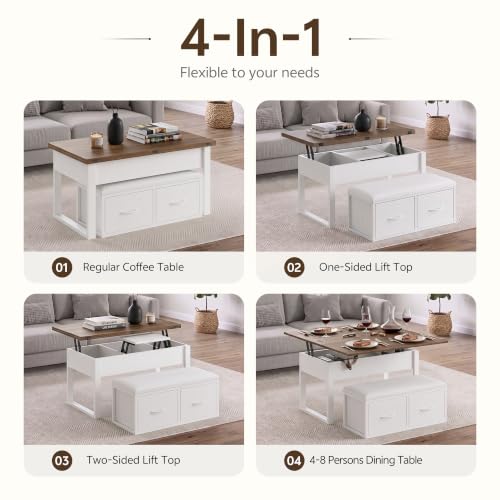 Homiflex 31.5'' Lift Top Coffee Table with Storage Bench, White Brown by Homiflex - Used condition - Image 3