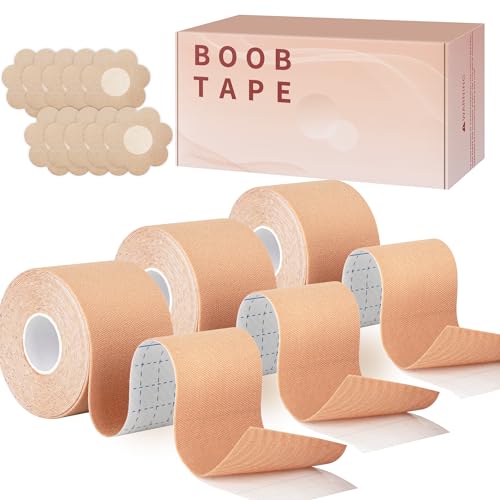 Seconds Countdown 3 Pcs Boob Tape for Breast Lift - BoobTape with 10 Pcs Pastie,Body Tape for Women Invisible Breast Bra Tape Beige