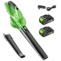 20V Leaf Blower Cordless with 2 Battery and Charger, 160MPH 180CFM High Speed Leaf Blower with 2 Tubes, Electric Leaf Cleaner, Lightweight Handheld Small Blower for Patio, Garden, House, Depot, Green