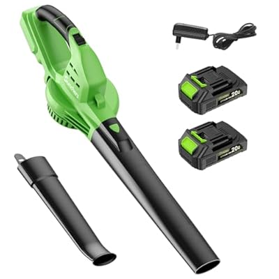 20V Leaf Blower Cordless with 2 Battery and Charger, 160MPH 180CFM High Speed Leaf Blower with 2 Tubes, Electric Leaf Cleaner, Lightweight Handheld Small Blower for Patio, Garden, House, Depot, Green