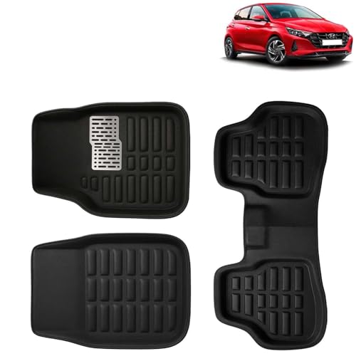 KINGSWAY Accessories Premium 3D Car Floor Mats Only Compatible with Hyundai I20 Year 2020 Onwards All Model, Set of 3, 100% Waterproof Tray Shape PVC 3D Car Foot Mats Anti-Slip Car Mat, Black