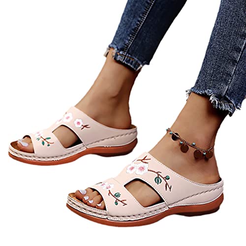 Damen Orthopädische Sandalen Vintage Blumenstickerei Schlappen 2023 Sommer...