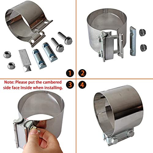 Image of Exhaust Band Clamps 4 Inch Butt Joint Exhaust Pipe Muffler Band Clamp 304 Stainless Steel(4 Pack 4 inch Butt Lap Joint Exhaust Clamp)