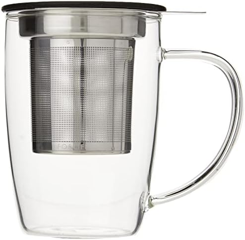 Forlife NewLeaf Glass Tea Mug with Infuser and Lid, Black Forlife NewLeaf Glass Tea Mug with Infuser and Lid, Black