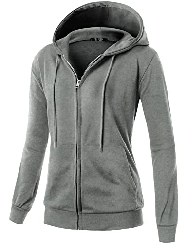 Image of GIVON Womens Casual Zip Up Hoodie Cotton Blend Soft Fabric Basic Layering Hooded Jacket with Kangaroo Pocket