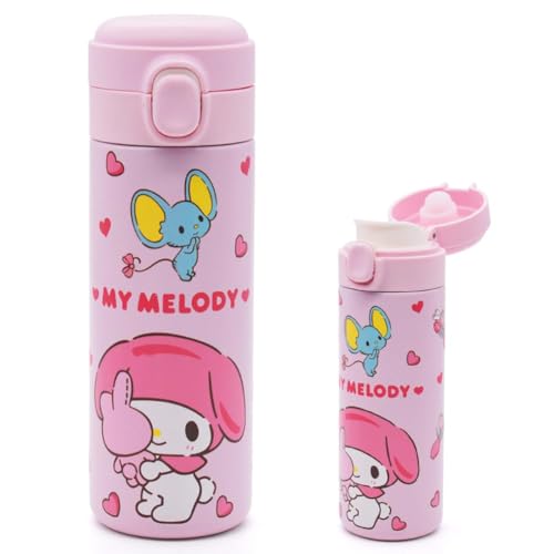 Melody Botella Termica,420ML Kawaii Botella Agua Acero Inoxidable Botella agua Niños, Reutilizable Botella de Agua para Niños, a Prueba de Fugas, para Deporte Gimnasio Viaje Colegio,pink