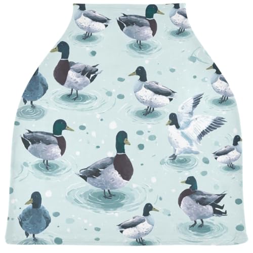 Image of Cute Mallard Ducks Baby Car Seat Covers Farmhouse Animals Carseat Canopy Soft Infant Stroller Cover Nursing Breastfeeding Covers for Girls Boys Newborn Fit Summer Spring Autumn
