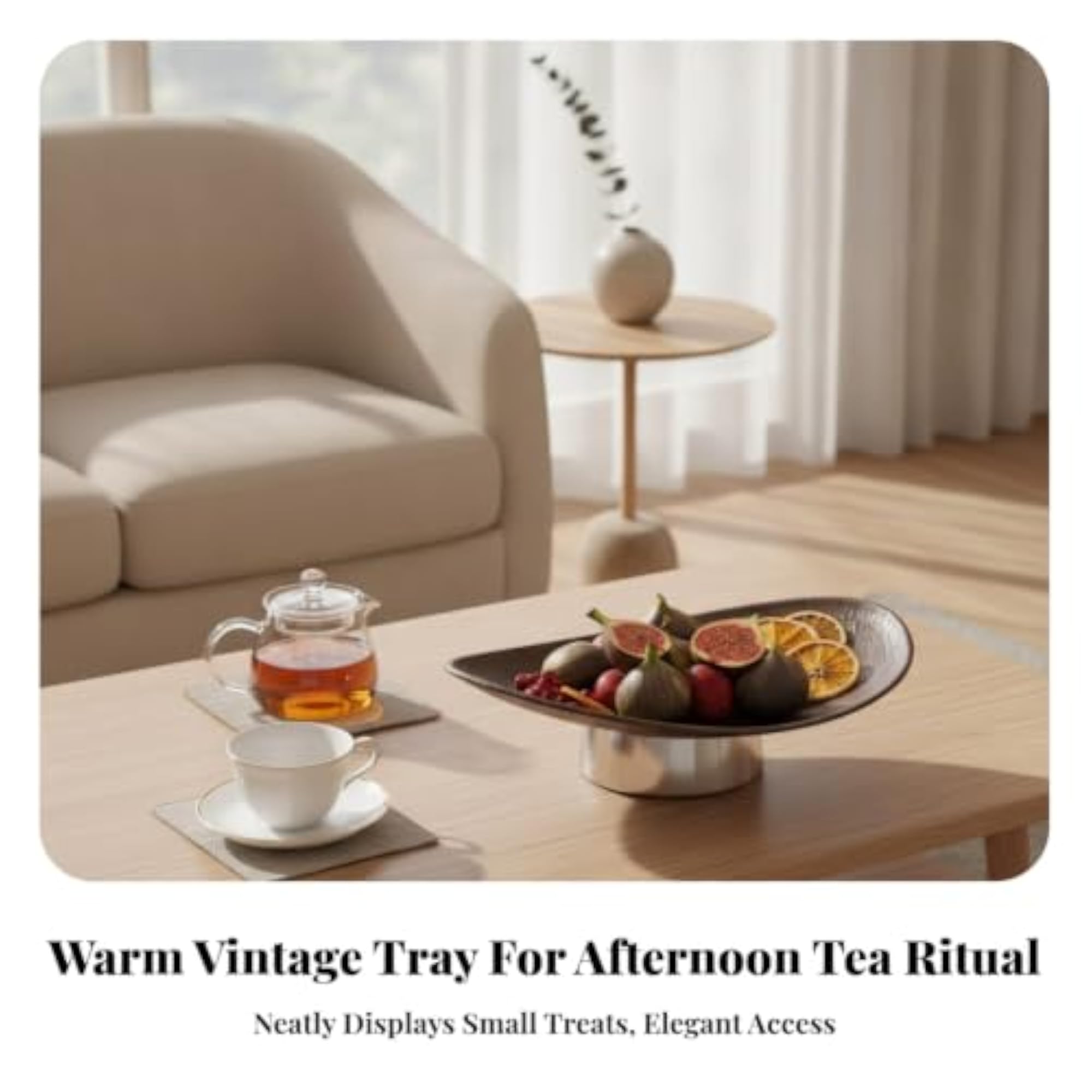 Wood-Grain Pedestal Tray Decorative Boat-Shaped Design