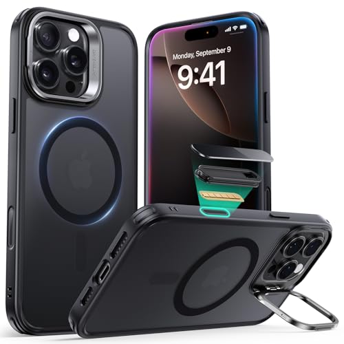 Image of ESR for iPhone 16 Pro Max Case,Camera Control Button Compatible with MagSafe, Military-Grade Protective Case, Built-in Stash Stand Phone Case Classic Series, Frosted Black