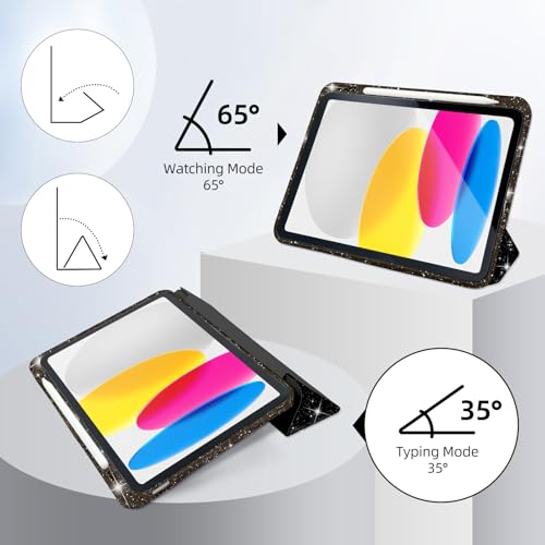 Case for iPad 11th Gen A16 2025/10.9 inch 2022 iPad 10th Generation Case, Shockproof Protective Cover with Auto Sleep/Wake, Soft Transparent TPU Back Shell with Pencil Holder (Glitter Black) by Generic - Used condition - Image 5