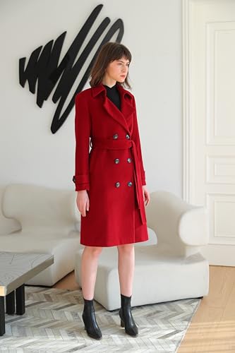 ACECOZY Women's Superior 100% Wool Trench Coat, Classy Long Wool Coat with Belt2