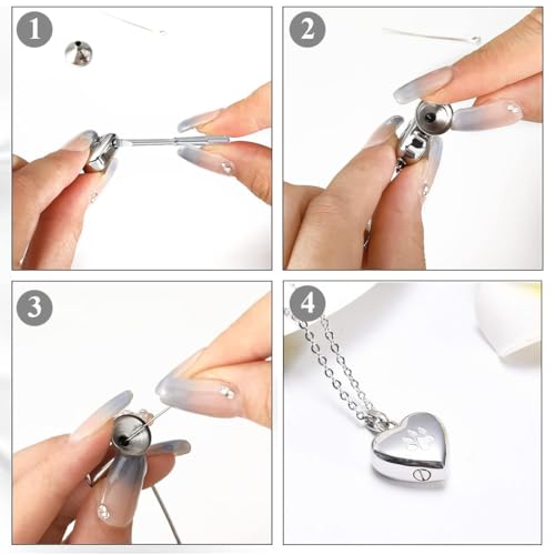 VEOIRXU Urne Kette für Asche, Anhänger Pfoten Abdruck Haustier, Herz Urne Halskette, Memorial Andenken Urne Schmuck mit Trichter-Kit für Haustier/Hunde/Katze Asche(Silber)