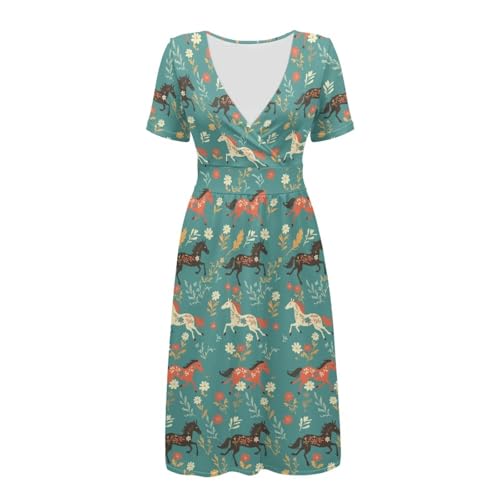 Image of Women's Summer Formal Dresses Short Sleeve Wrap V Neck Dresses Bridesmaid Wedding Guest Dress with Pockets