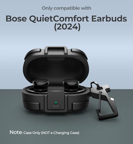 Image of Dexnor for Bose QuietComfort Earbuds Protective Case with Drop-Proof Lock, Shockproof Rugged Bumper Cover with Carabiner & Keyring for Bose QuietComfort Earbuds 2024 Black（Charger not Included）