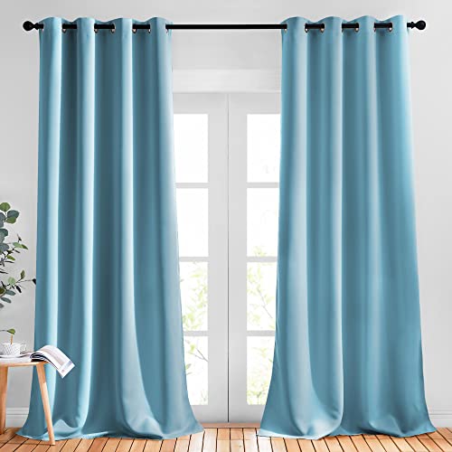 Image of NICETOWN Bedroom Blackout Curtains and Drapes - Window Treatment Thermal Insulated Solid Grommet Blackout Draperies for Living Room (Set of 2 Panels, 52 by 95 Inch, Teal Blue)