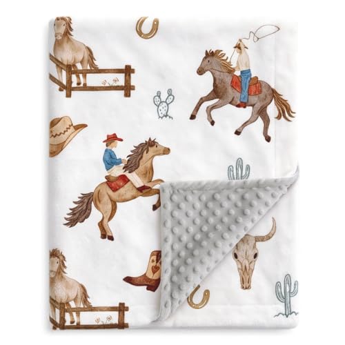 HOMRITAR Cowboy Baby Blanket for Boys Double Layer Dotted Backing