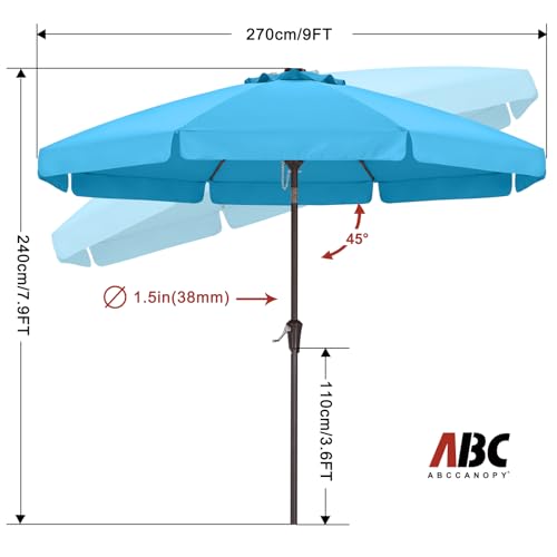 Image of ABCCANOPY 9ft Scalloped Patio Umbrella, Outdoor Table Umbrella with Tilt and Crank, Fiberglass Ribs Deck Umbrella for Patio, Pool, Garden, Picnic (Aquamarine)