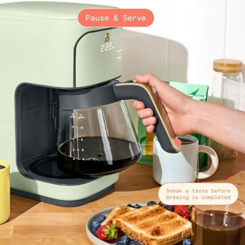 B - 12-Cup Programmable Coffee Maker with Touch Controls, Auto Brew Timer, Reusable Filter, Large Glass Carafe, Countertop Coffee Machine (Sage Green) - 5