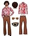 70s Disco Outfits for Men 70's Retro Clothes Shirt Bell Bottom Pants Vintage Hip Hop Costume with Wig Accessories Orange M