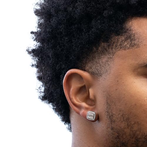 Square White Gold Plated 925 Sterling Silver Unisex Hypoallergenic 5A Cz Stone Large Iced Hip Hop Micro Pave Iced Baguette Stud Screw Back Post Big Earrings Jewelry Gifts For Men Women3