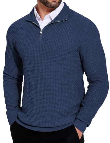 Image of COOFANDY Mens Quarter Zip Sweater Slim Fit Mock Neck Long Sleeve Pullovers