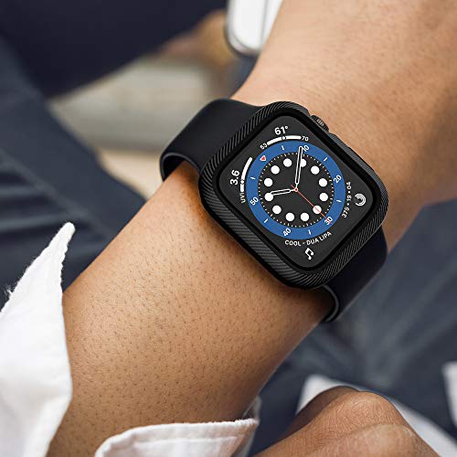 Techump Slim Carbon Fiber Pattern Design Matte Finish Tpu Case Impactio Compatible With Apple Watch Series 6/Se/5/4 44Mm, Ultra-Thin Protective Cover Bumper Compatible With Iwatch 6/Se/5/4 – Black #TOP3