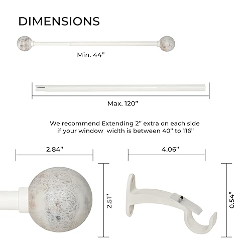 Image of Deco Window 44 inch-120 inch Adjustable Rustproof Curtain Rod for Doors & Windows with Brackets, Extendable Iron Metal Pipe Holder with Wood Ball Finials (Ivory,19MM Diameter)