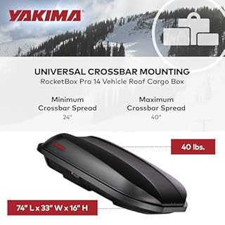 Yakima RocketBox Pro 14 Compact Roof Cargo Box Carrier, 14 Cu Ft Premium Aerodynamic Storage with Dual Side Opening, SKS Locks, Tool Free Installation