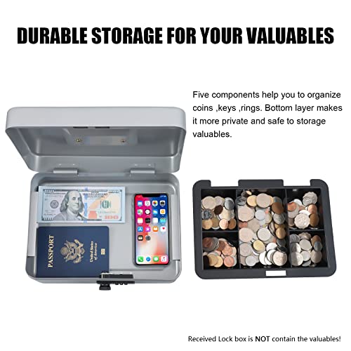 Image of KYODOLED Large Cash Box with Combination Lock,Safe Metal Box for Money, Storage Lock Box with Money Tray,9.84 inchx 7 inchx 3.54 inch Lightgrey Large