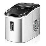 EUHOMY Ice Maker Countertop Machine - 26 lbs in 24 Hours, 9 Cubes Ready in 8 Mins, Electric Icemaker and Compact Portable Ice Maker with Ice Scoop and Basket, Perfect for Home/Kitchen/Office(Sliver)