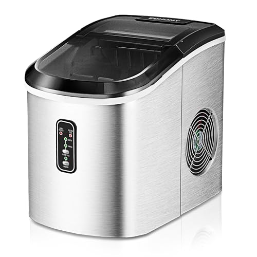 EUHOMY Ice Maker Countertop Machine - 26 lbs in 24 Hours, 9 Cubes Ready in 8 Mins, Electric Icemaker and Compact Portable Ice Maker with Ice Scoop and Basket, Perfect for Home/Kitchen/Office(Sliver)