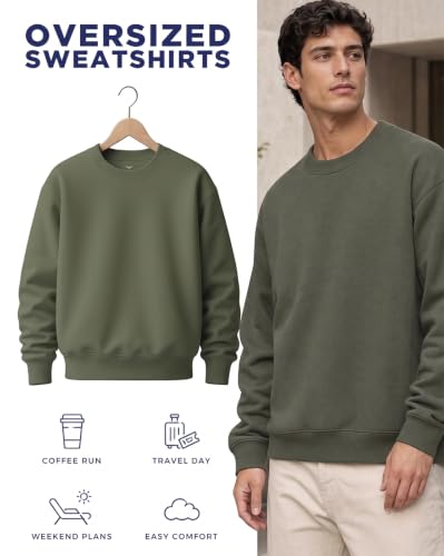 Image of Nobero Oversized Sweatshirts for Man Stylish Crew Neck | 280 GSM Rich Cotton Fleece Solid Oversized Fit Full Sleeve Sweatshirt for Men | Stylish Casual Wear Winter Sweatshirt for Men