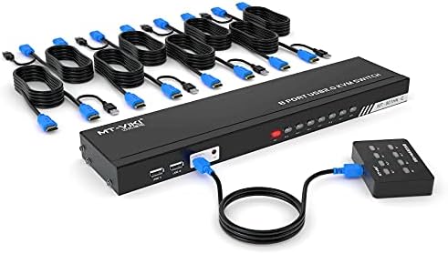 KVM Switch HDMI 8 Ports, MT-VIKI 4K@30Hz Rackmount USB HDMI KVM Console 8 in 1 Out + IR Remote Control + 8 pack KVM Cables + Desktop Selector + 4 USB Hubs+ Auto Scan