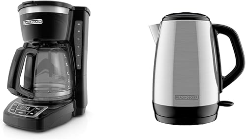 BLACK+DECKER Cafetera digital de 12 tazas, CM1160B, cesta programable, lavable y hervidor eléctrico inalámbrico de 1.7 L, KE1700SD, hervidor rápido,