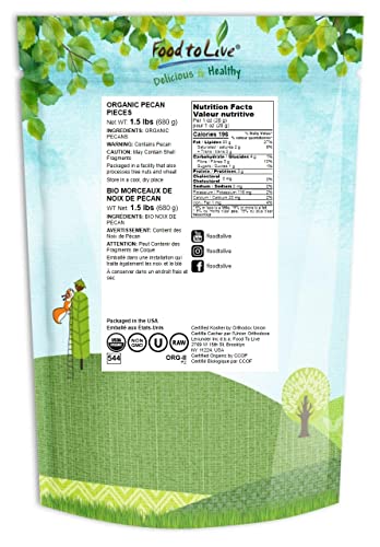 Organic Pecan Pieces, 1.5 Pounds – Raw, Chopped Pecans, Non-Gmo, Unsalted, Unroasted, Kosher, Shelled, Kosher, Vegan, Sirtfood, Bulk. Keto-Friendly. Good Source Of Iron, And Calcium. Best For Baking. #TOP1