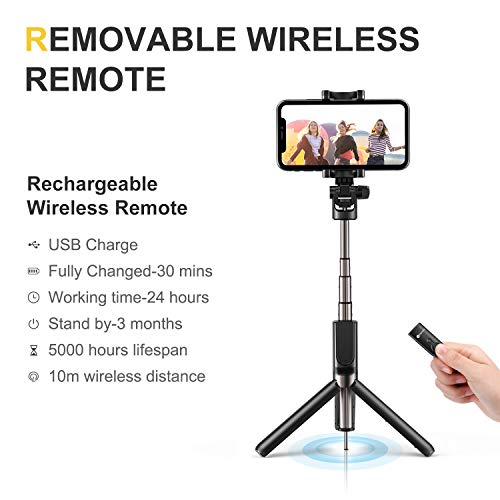 Humixx 4-in-1 Selfie Stick Tripod Professional Pocket Lightweight Heavy Duty Aluminum Tripod Stand with Bluetooth Remote Shutter Compatible with iPhone Samsung Android Cellphone Camera GoPro - Thumbnail 4
