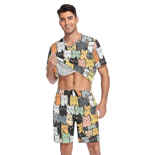 Funny Cat Men’s Pajama Sets Short Sleeve Shirt and Pants with Soft Touch Fabric3