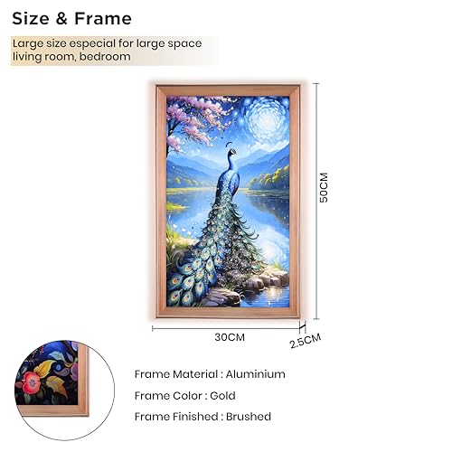 Image of Amazon Brand - Umi Framed Wall Painting, Colourful Peacock with Crystal Diamonds For Wall Decoration Esthetic Wall Hanging Painting For Living Room Bedroom Housewarming Gift Office - 30x50cm