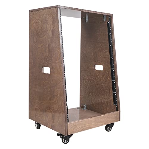 Sound Town DIY Solid Baltic Birch Plywood Slanted 16U Studio Rack, Weathered Brown, Rubber Feet...