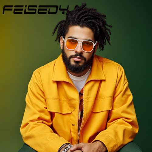 Image of FEISEDY Retro 70s Blue Light Filter Glasses 99.99% Blue Light Blocking Gaming Glasses Computer Glasses for Men Women Amber Tinted G2835